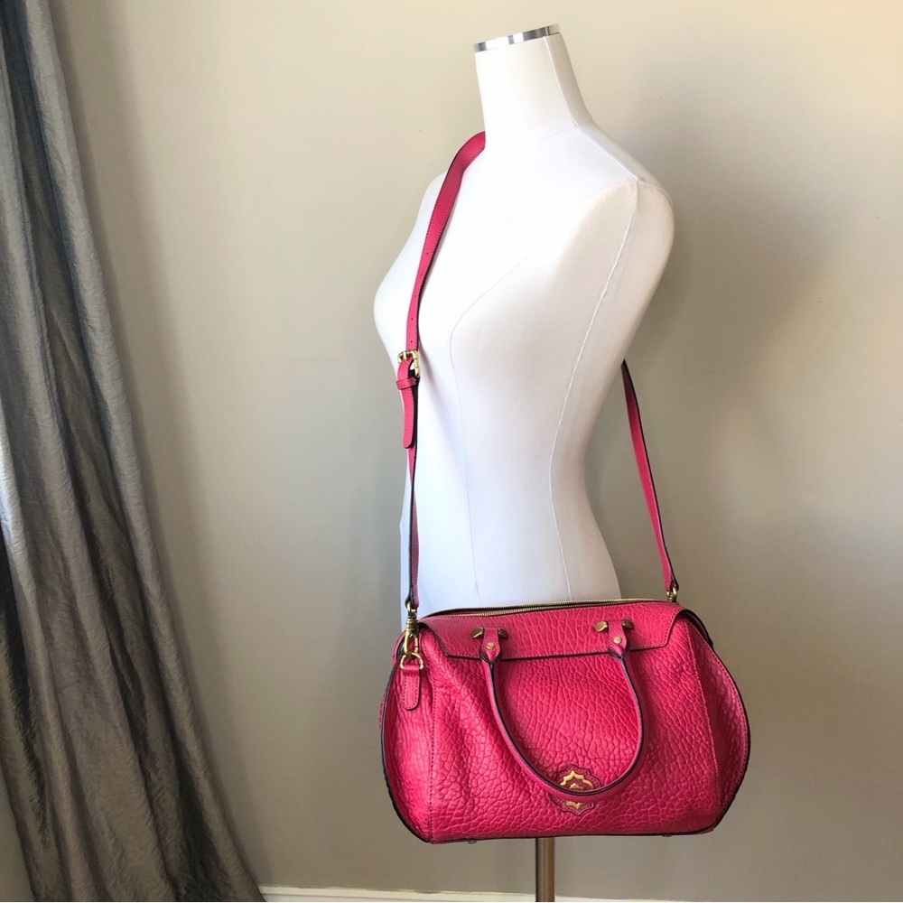 NWOT Cranberry Red Pebble Leather Large Satchel Crossbody Barrel Bag